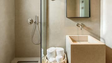 Business Room, Courtyard View | Bathroom | Shower, hair dryer, slippers, towels