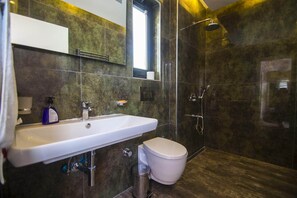 Hair dryer, towels, toilet paper