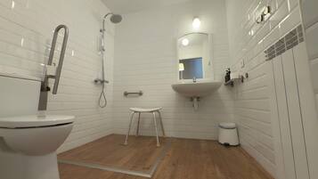 Regadera, secadora de cabello, toallas, jabón