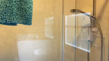 Shower, hair dryer, soap