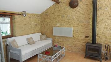 Télévision, cheminée, lecteur de DVD, table de tennis de table