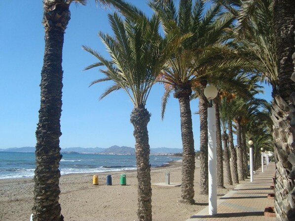 Beach nearby, sun loungers