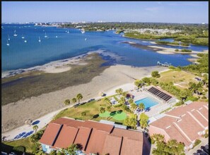 On the beach, sun-loungers