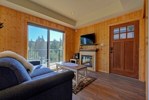 Smart TV, fireplace, stereo