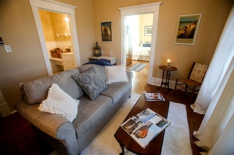 TV, fireplace. Unique, quiet, private, charming suite in the heart of downtown Huntington.