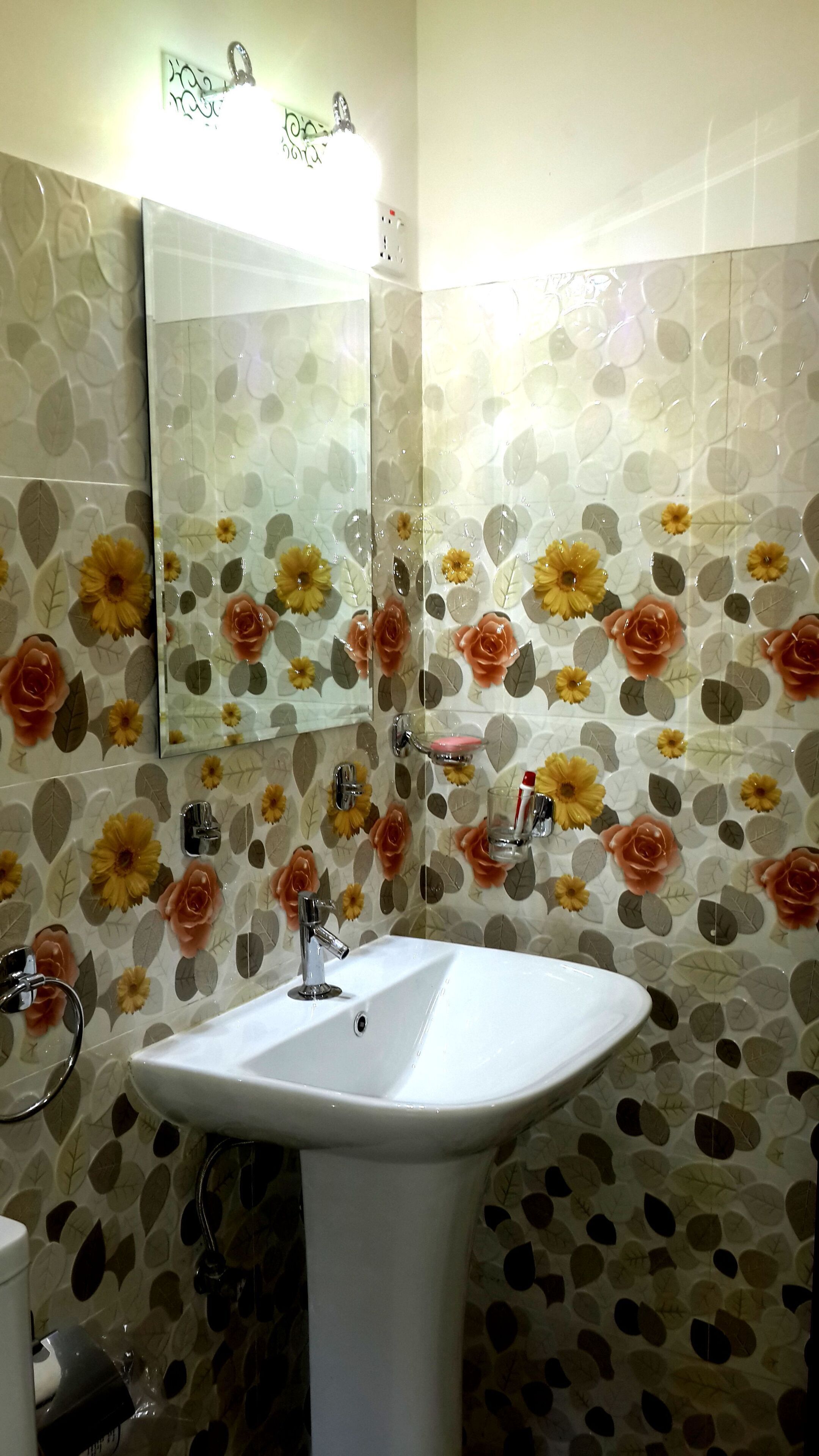 Hair dryer, towels, shampoo, toilet paper