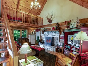 TV, fireplace, DVD player, stereo - Classic Log Cabin w/ Secluded Mountain Views! (Sugar Mountain)