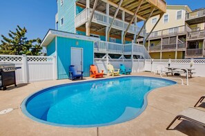 Outdoor pool, a heated pool - Oceanfront Dog Friendly Home w/ Private Pool, Hot Tub, Game Room, Beach Views (Salvo)