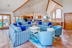 TV, DVD player, books, stereo - Oceanfront Dog Friendly Home w/ Pool, Hot Tub, Game Room, Direct Beach Access (Waves)