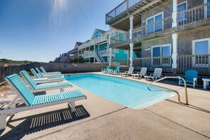 Outdoor pool, a heated pool - Oceanfront Dog Friendly Home w/ Pool, Hot Tub, Game Room, Direct Beach Access (Waves)