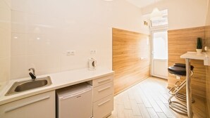 A modern kitchen with a sink, countertop, and wooden wall. - Smart Apartment Teodora 5b (Lviv)