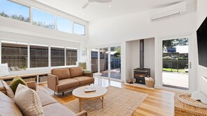 Televisión, chimenea y reproductor de DVD 