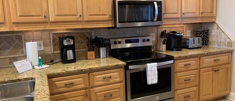 Fridge, microwave, oven, dishwasher