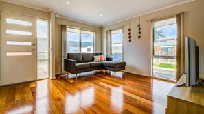 TV, DVD player, books, video library