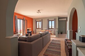 Smart TV, fireplace, DVD player, books