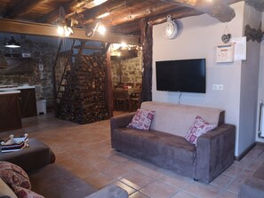 TV, fireplace, video games, table football