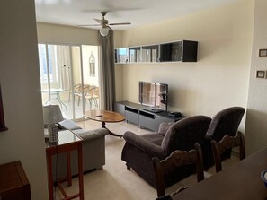 Televisie, een dvd-speler en een filmbibliotheek