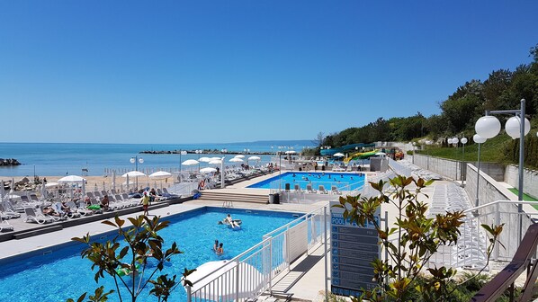 5 Außenpools, Sonnenschirme, Liegestühle