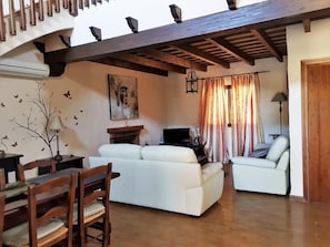 TV, fireplace
