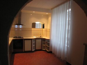 Fridge, oven, stovetop, electric kettle