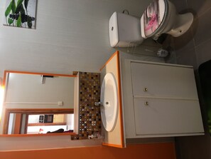 Séchoir à cheveux, serviettes fournies, papier de toilette