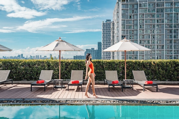 Outdoor pool, sun loungers