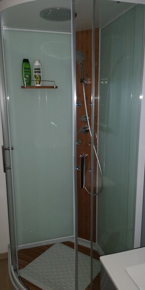 Bathtub, jetted bath, hair dryer, towels