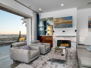 Smart TV, fireplace, video games, books