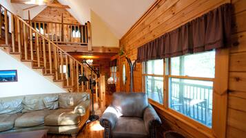 Smart TV, fireplace, DVD player, books