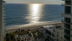 A high-rise building with a view of the ocean and a beach. - Beautiful Ocean-View, 16th floor, apartment, right ON THE Beach.  (Hollywood)