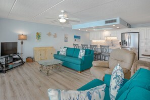 Smart TV, DVD player, books, music library