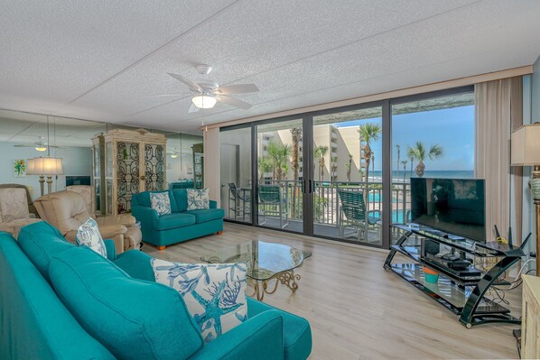 Smart TV, DVD player, books, music library