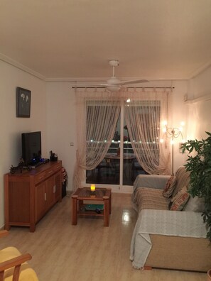 Smart TV, DVD player, books, music library