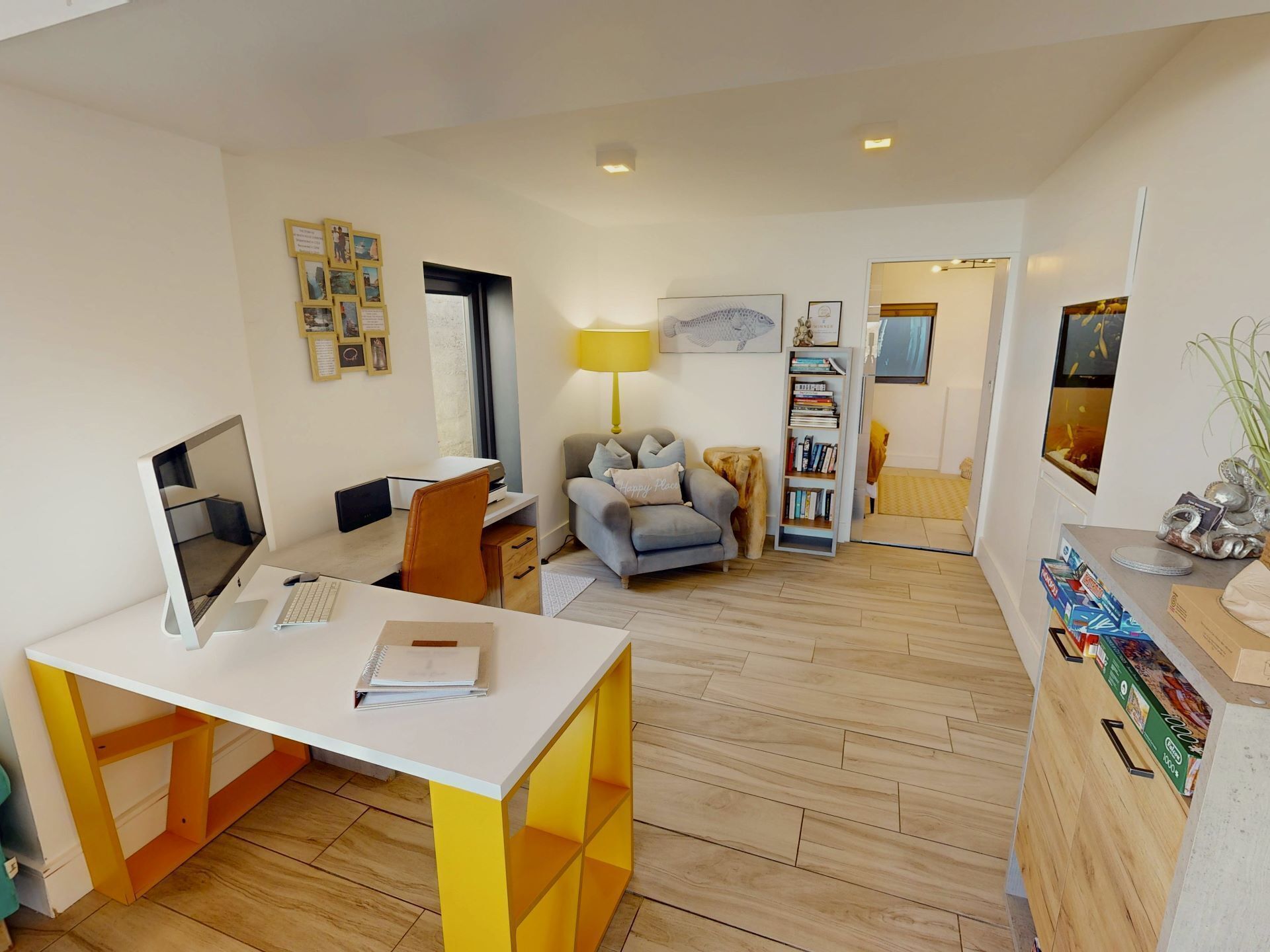 Smart TV, fireplace, video games, table football