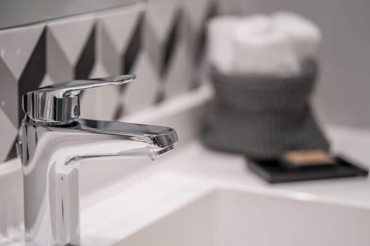 Douche, douche cascade, articles de toilette griffés, séchoir à cheveux