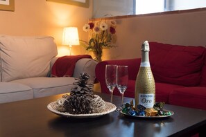 Televisie, een open haard en een dvd-speler