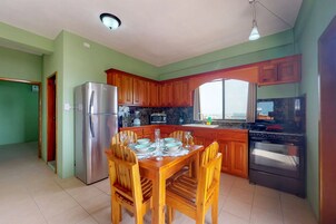 Fridge, microwave, coffee/tea maker, toaster