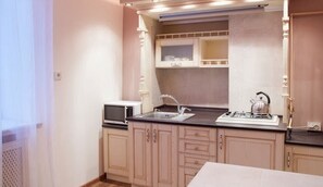 Apartment | Private kitchen | Fridge, microwave, stovetop, electric kettle