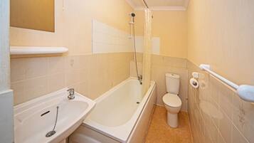 Habitación triple estándar, varias camas | Baño | Ducha, artículos de higiene personal gratuitos, jabón y champú