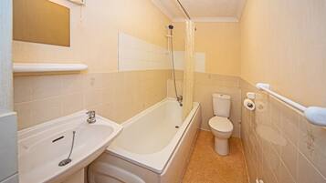 Shower, free toiletries, towels, soap