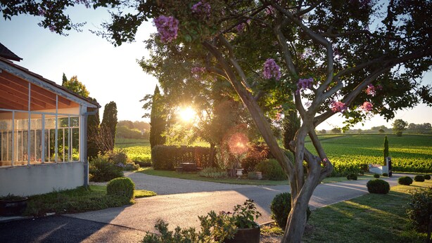 A house with a garden path leading to a conservatory. - Renovated Stone House with Garden in the Heart of the Saint-Émilion Vineyards (ST EMILION)
