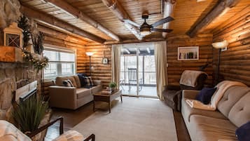 Smart TV, fireplace, DVD player, books