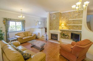 TV, fireplace