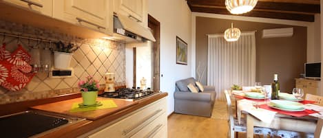 Fridge, oven, stovetop, electric kettle