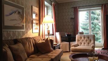 TV, fireplace, DVD player, books