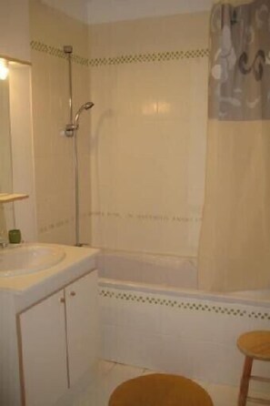 Bathtub, hair dryer, toilet paper