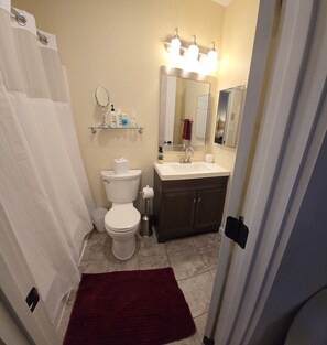 Combined shower/bathtub, hair dryer, towels, soap - Casual and Elegant - Townhouse Centrally located in Lincoln 1 mile from Loon Mtn (Lincoln)