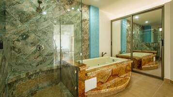 Shower, eco-friendly toiletries, hair dryer, towels