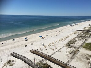 On the beach, sun loungers, beach towels