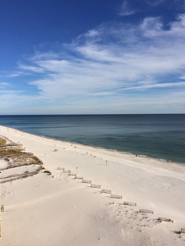 On the beach, sun-loungers, beach towels